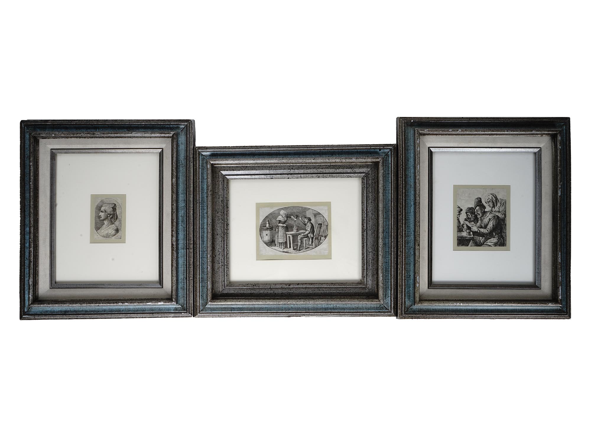 GROUP OF THREE ANTIQUE MINIATURE ETCHINGS FRAMED PIC-0